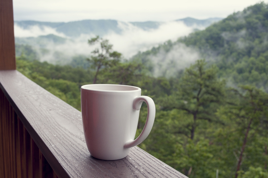 Cup Of Coffee In A Window With Mountain View